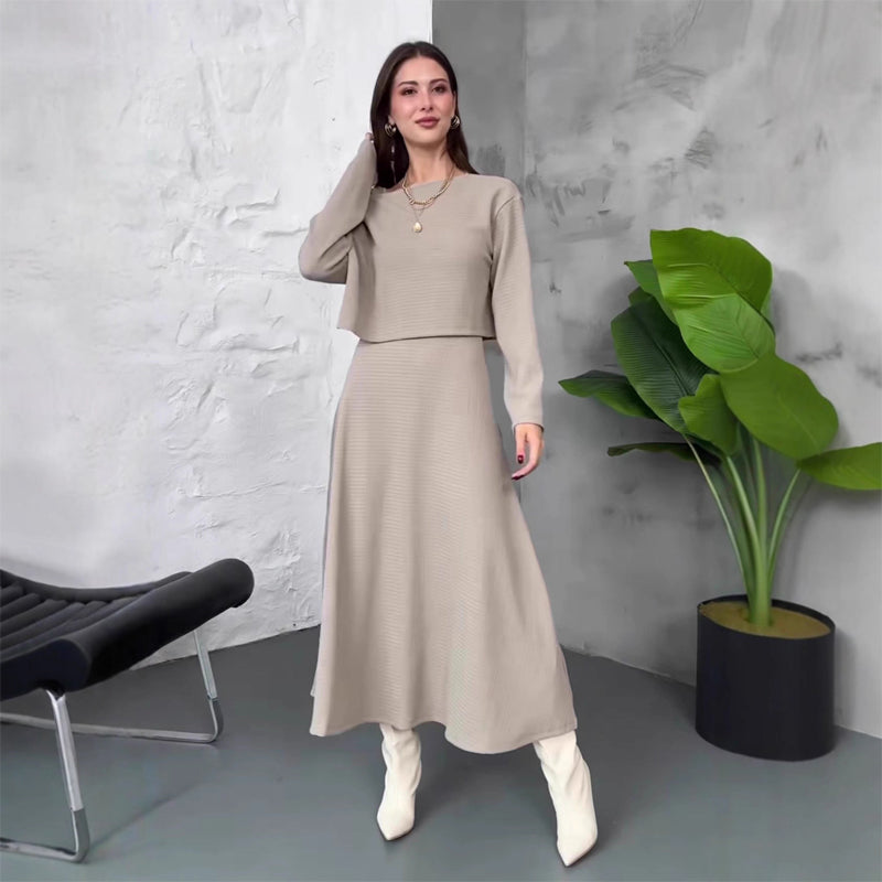 ✨ Conjunto de Punto de 2 Piezas para Mujer   Vestido Midi sin Mangas + Top Corto · Elegante y Moderno 👗