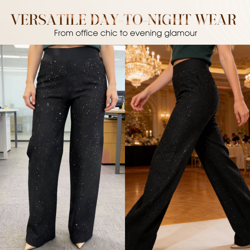 ✨🔥 ¡50% OFF por Tiempo Limitado! Pantalones de Tiro Alto con Pierna Recta y Brillo – Elegantes y Cómodos 👖✨