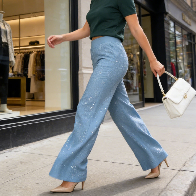 ✨🔥 ¡50% OFF por Tiempo Limitado! Pantalones de Tiro Alto con Pierna Recta y Brillo – Elegantes y Cómodos 👖✨