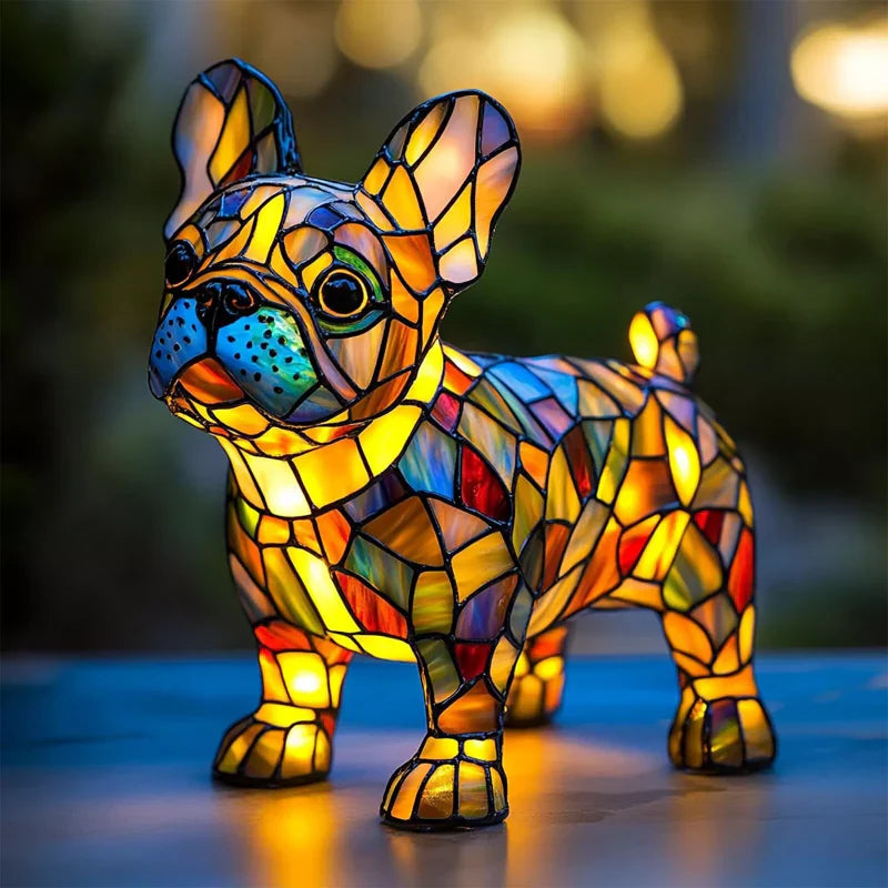 🐶 Lámpara LED de Mesa con Estatua de Cachorro – Diseño Color Block Decorativo ✨