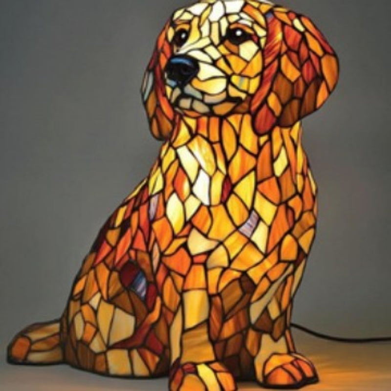 🐶 Lámpara LED de Mesa con Estatua de Cachorro – Diseño Color Block Decorativo ✨