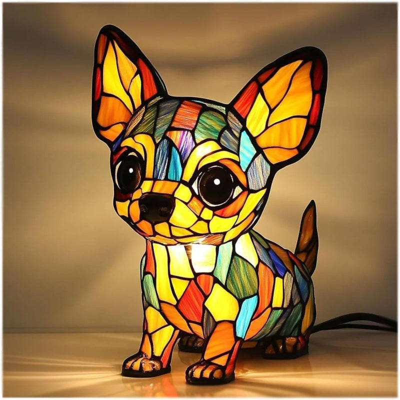 🐶 Lámpara LED de Mesa con Estatua de Cachorro – Diseño Color Block Decorativo ✨