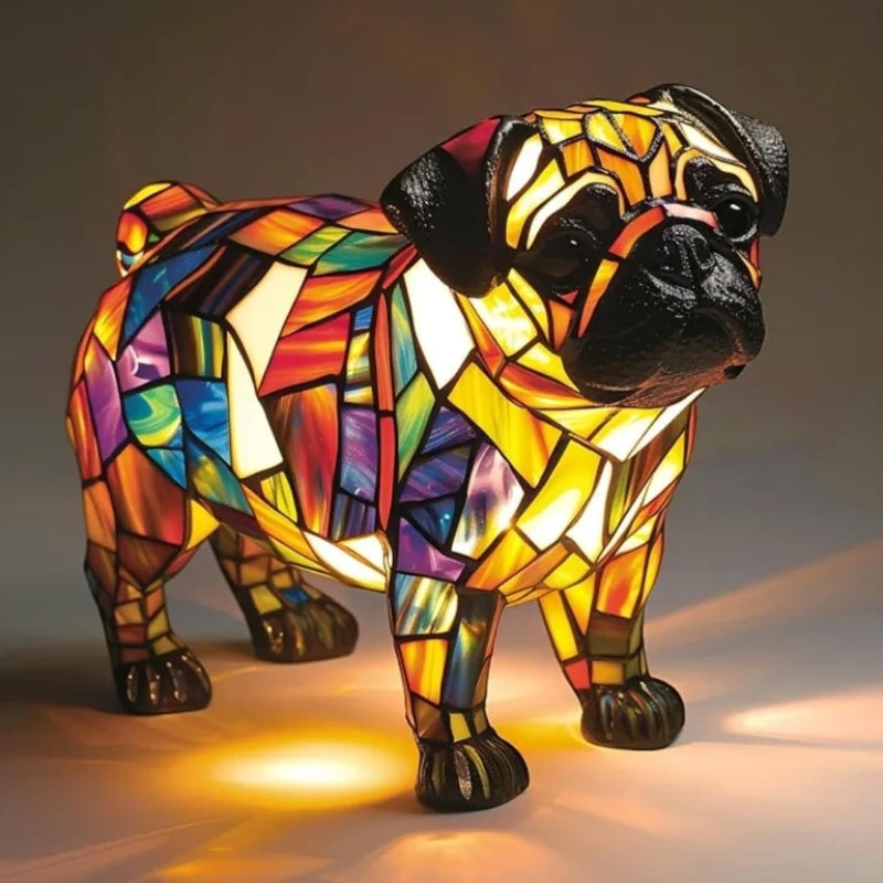 🐶 Lámpara LED de Mesa con Estatua de Cachorro – Diseño Color Block Decorativo ✨