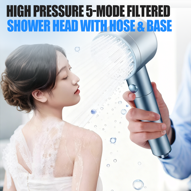 🚿 Cabezal de Ducha Filtrado de Alta Presión con 5 Modos   Incluye Manguera y Base – Agua Potente y Suave 💦✨