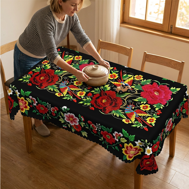 🔥 50% DE DESCUENTO 🔥 Mantel Floral Mexicano con Borde Esconjado – Elegancia y Tradición en tu Mesa 🌸🌿