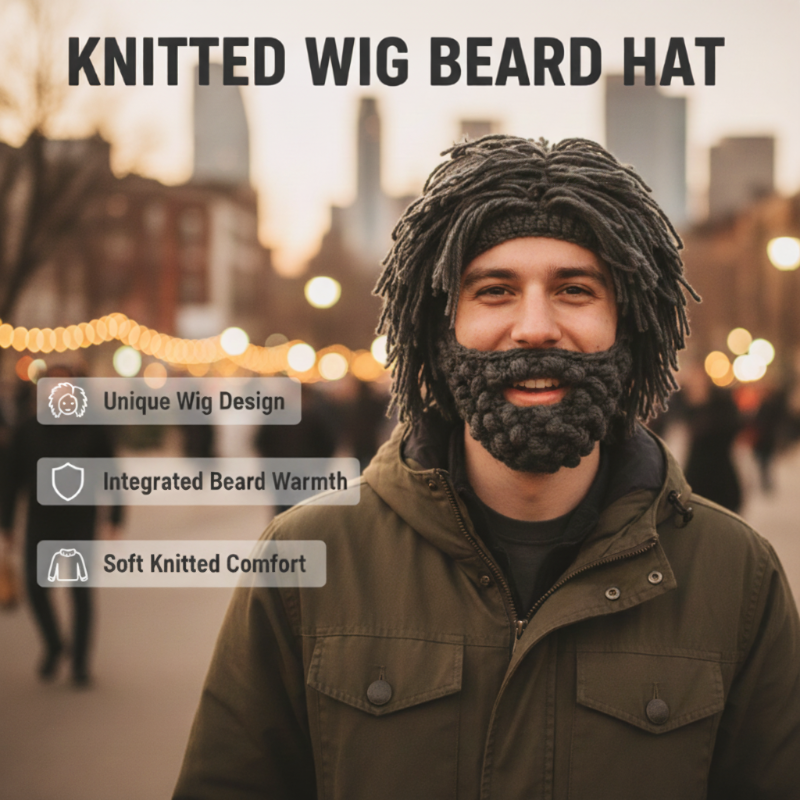 🔥 50% DE DESCUENTO 🔥 Sombrero Punk con Peluca Integrada y Barba Tejida 🎸🧔 | Look Rebelde y Divertido para Fiestas, Disfraces y Eventos 🎉