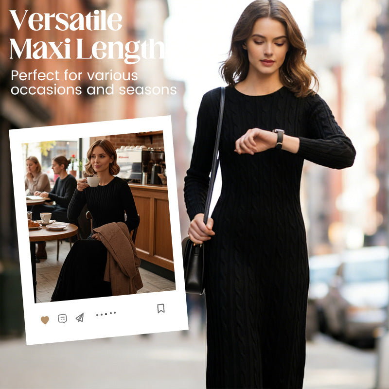 ✨ Vestido Midi de Punto Trenzado para Mujer 👗   Manga Larga · Elegante · Cómodo y Abrigador