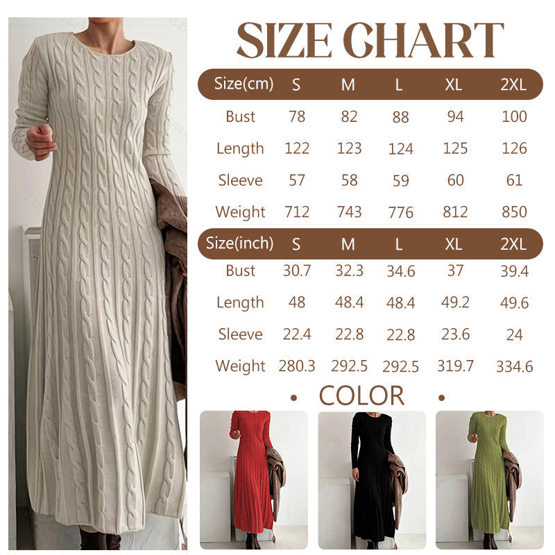 ✨ Vestido Midi de Punto Trenzado para Mujer 👗   Manga Larga · Elegante · Cómodo y Abrigador