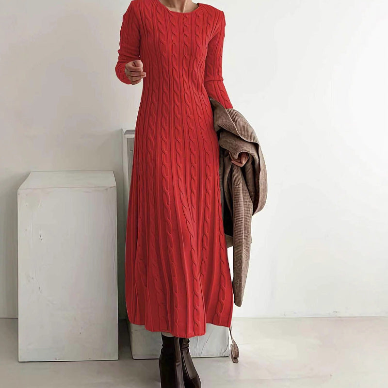✨ Vestido Midi de Punto Trenzado para Mujer 👗   Manga Larga · Elegante · Cómodo y Abrigador