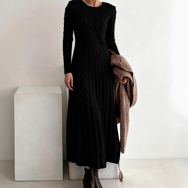 ✨ Vestido Midi de Punto Trenzado para Mujer 👗   Manga Larga · Elegante · Cómodo y Abrigador