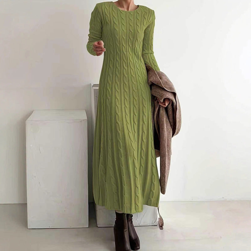 ✨ Vestido Midi de Punto Trenzado para Mujer 👗   Manga Larga · Elegante · Cómodo y Abrigador