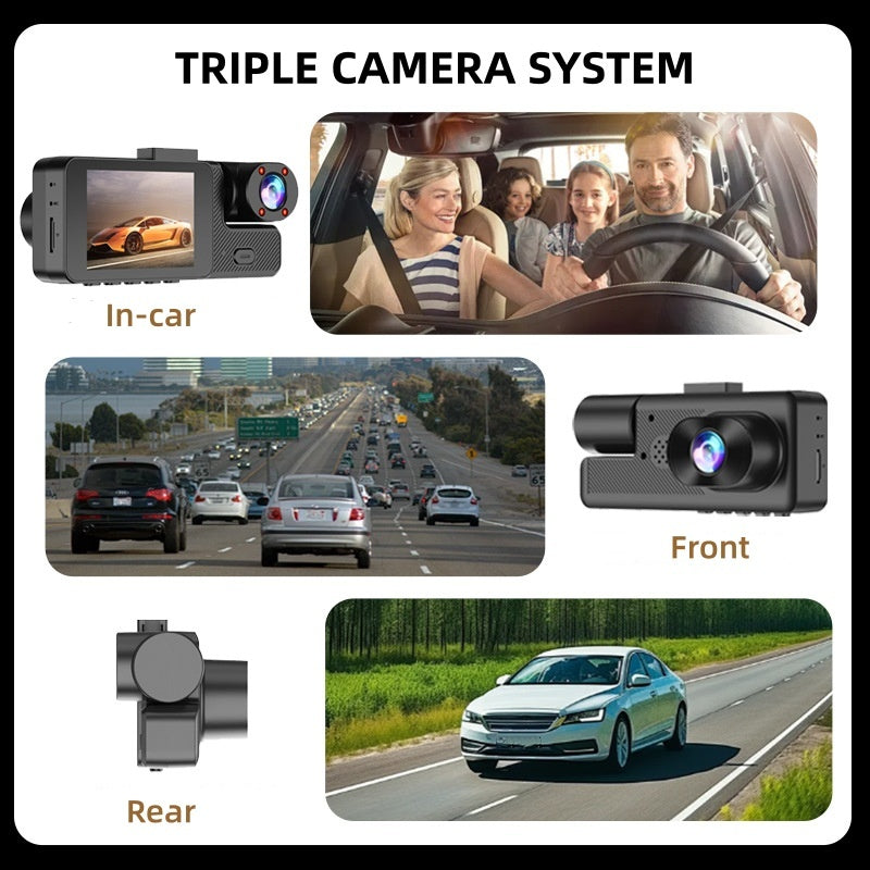 ⏰🔥 ¡50% DE DESCUENTO POR TIEMPO LIMITADO! 🚗📸 Sistema de 3 Cámaras para Auto – Cobertura Total 120° y Grabación Fácil sin Sacar la Tarjeta 🛡️✨