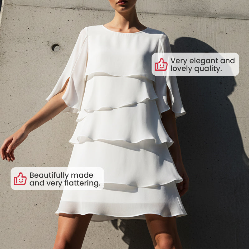 ✨ Elegante Vestido Laminado con Mangas de Volantes para Mujer – Estilo Sofisticado y Confortable para Cualquier Ocasión 💃🌟