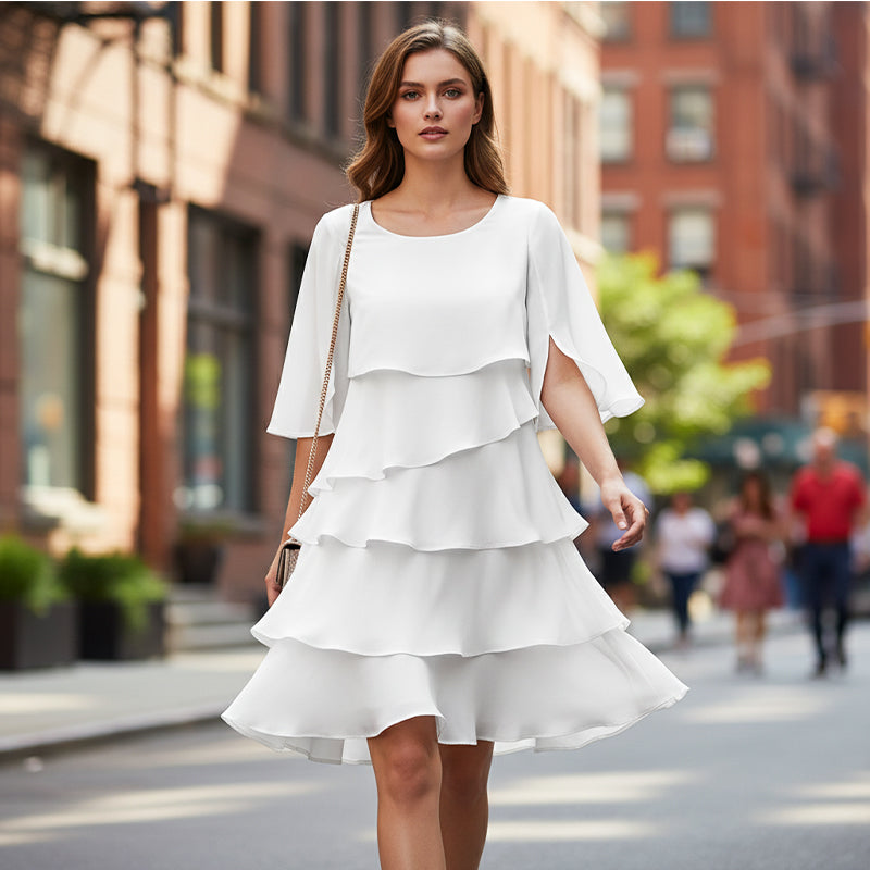 ✨ Elegante Vestido Laminado con Mangas de Volantes para Mujer – Estilo Sofisticado y Confortable para Cualquier Ocasión 💃🌟