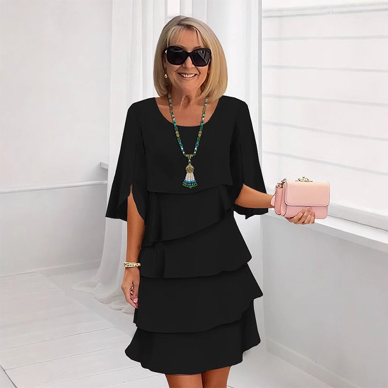 ✨ Elegante Vestido Laminado con Mangas de Volantes para Mujer – Estilo Sofisticado y Confortable para Cualquier Ocasión 💃🌟