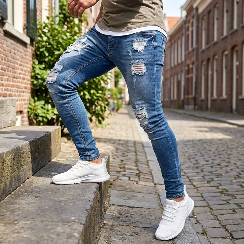 👖 Vaqueros Ajustados Rotos para Hombre – Estilo Moderno, Elegante y Urbano ✨💪