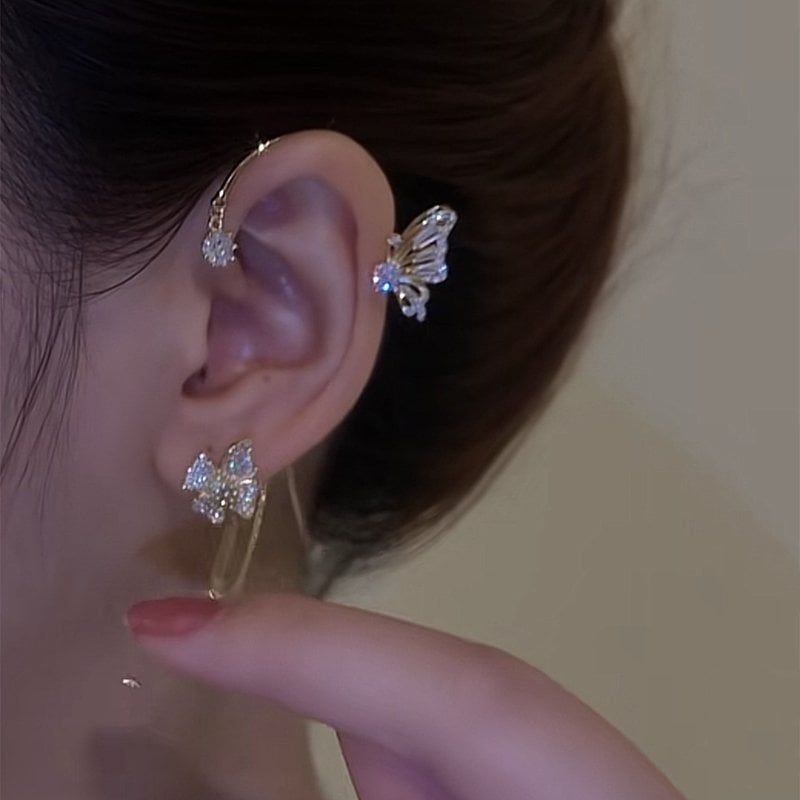 💕 Pendientes de Clip Sencillos con Motivo de Mariposa y Flor – Elegantes, Cómodos y Sin Necesidad de Perforación 🌸🦋