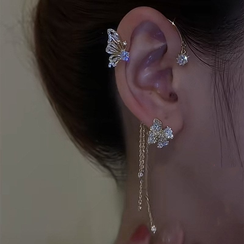💕 Pendientes de Clip Sencillos con Motivo de Mariposa y Flor – Elegantes, Cómodos y Sin Necesidad de Perforación 🌸🦋
