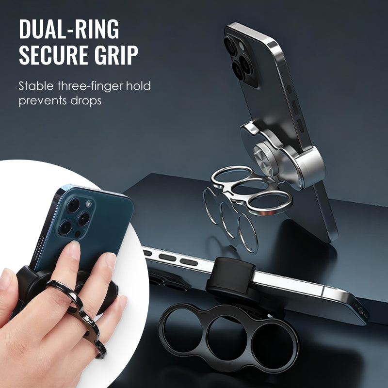 🔥 ¡50% DE DESCUENTO HOY! 🔥 Soporte de Clip Trasero 3 Dedos con Doble Anillo 📱✨ Agarre Seguro • Giro 360° • Más Comodidad y Estabilidad para tu Celular 💪😎