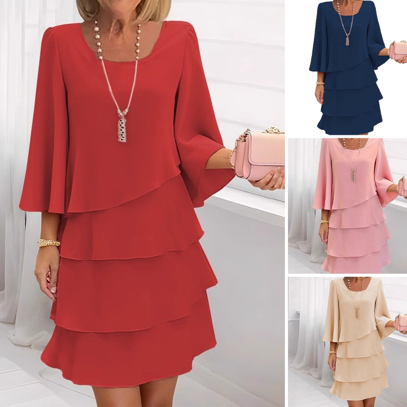 💃✨ Vestido de Mujer con Volantes Escalonados y Mangas Acampanadas – Estilo y Elegancia para Cada Ocasión 🌸👗