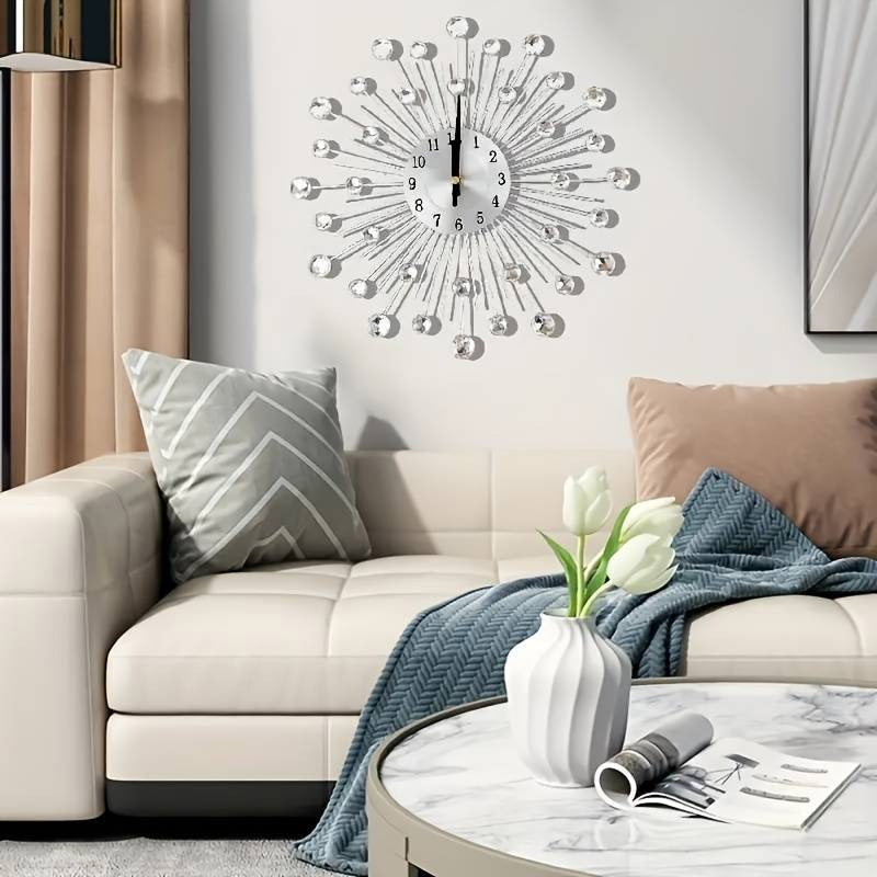 ✨🕰️ Reloj de Pared Creativo con Cristales de Roca 💎 – Lujo Silencioso y Estilo Minimalista para tu Salón, Comedor y Entrada 🏡🌟