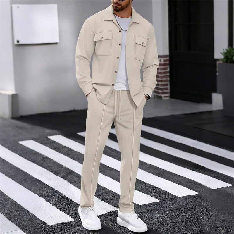 👔✨ Conjunto de Chaqueta y Pantalón para Hombre con Textura de Gofre – Elegante, Cómodo y con Cierre de Botones para un Look Moderno 💼🌟