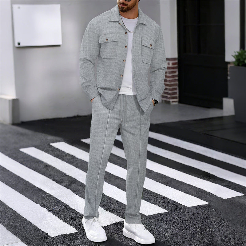 👕👖 Conjunto de Chaqueta y Pantalones para Hombre – Tejido Transpirable Tipo Waffle, Corte Relajado y Estilo Casual Cómodo ✨🔥