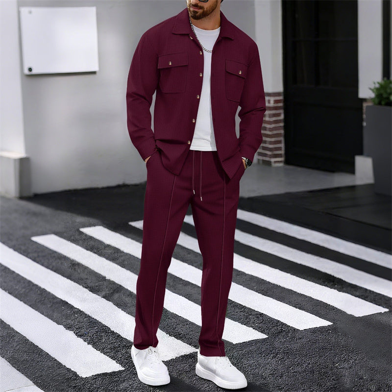👕👖 Conjunto de Chaqueta y Pantalones para Hombre – Tejido Transpirable Tipo Waffle, Corte Relajado y Estilo Casual Cómodo ✨🔥