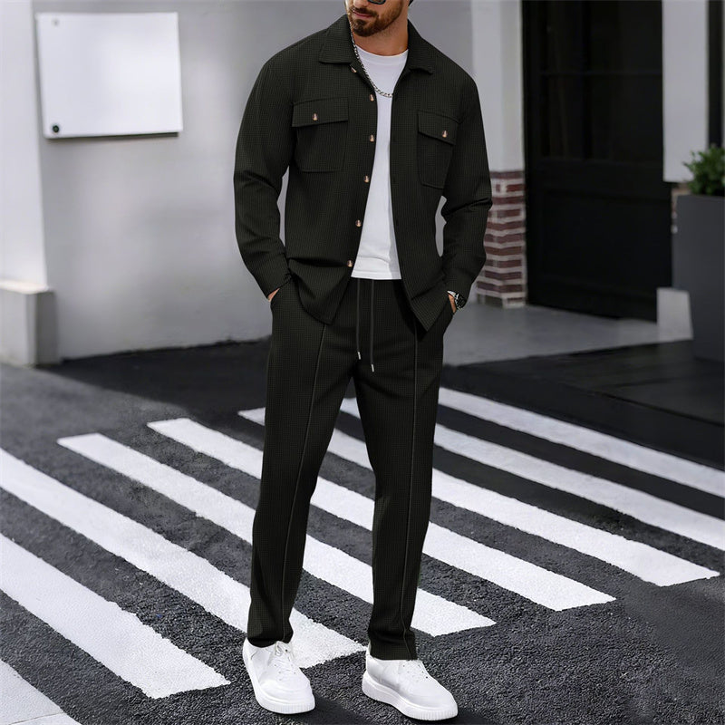 👕👖 Conjunto de Chaqueta y Pantalones para Hombre – Tejido Transpirable Tipo Waffle, Corte Relajado y Estilo Casual Cómodo ✨🔥