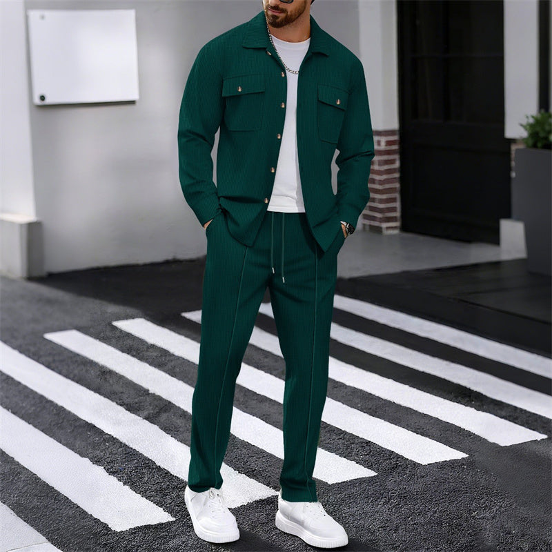 👕👖 Conjunto de Chaqueta y Pantalones para Hombre – Tejido Transpirable Tipo Waffle, Corte Relajado y Estilo Casual Cómodo ✨🔥