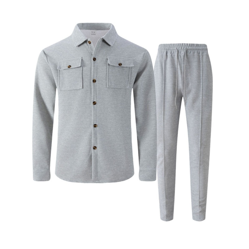 👕👖 Conjunto de Chaqueta y Pantalones para Hombre – Tejido Transpirable Tipo Waffle, Corte Relajado y Estilo Casual Cómodo ✨🔥