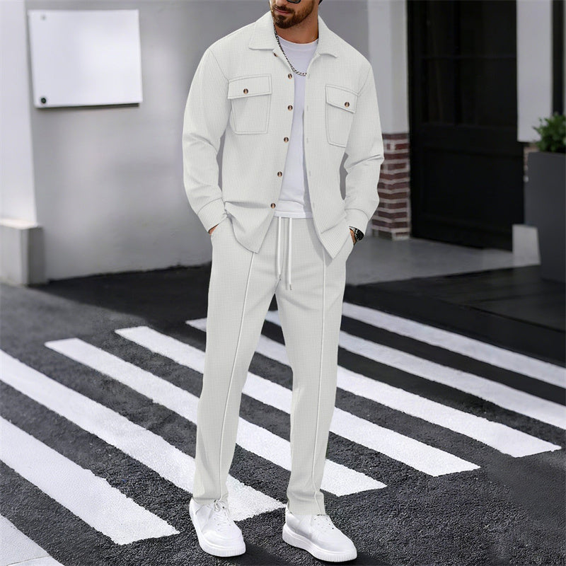 👔✨ Conjunto de Chaqueta y Pantalón para Hombre con Textura de Gofre – Elegante, Cómodo y con Cierre de Botones para un Look Moderno 💼🌟