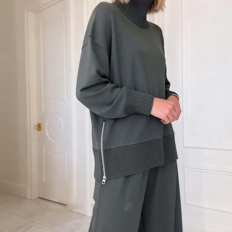 🔥 Conjunto de Ropa de Estar por Casa de Punto con Cuello Alto para Mujer 🏠✨Perfecto para días de relax en casa🌸💖