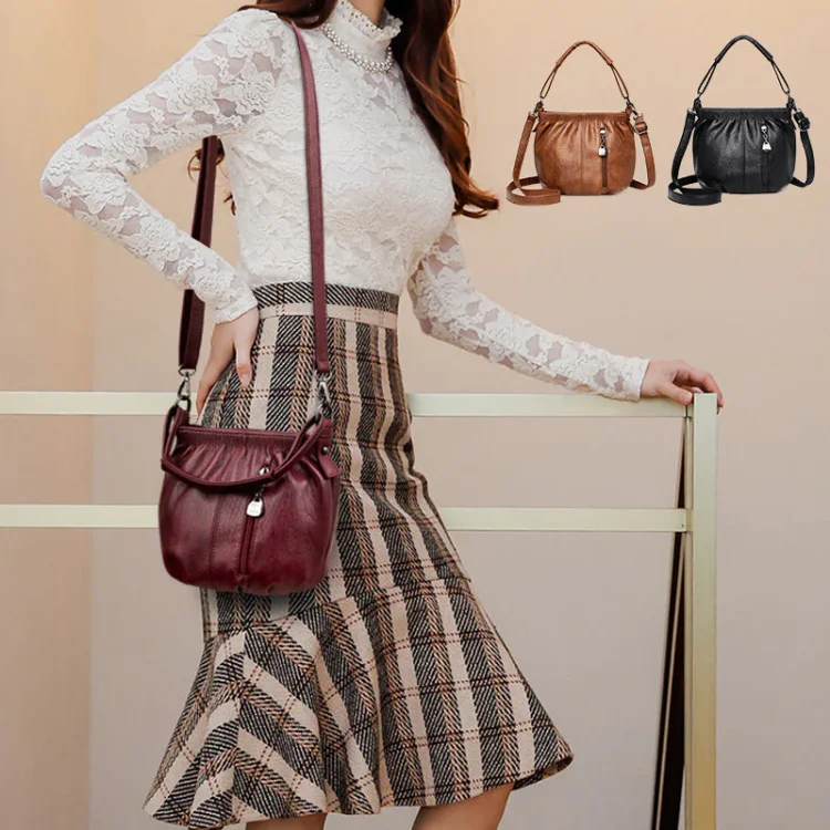 👜✨ Bolso de Hombro de Cuero Suave con Forma de Cubo – Sencillo, Elegante y Perfecto para el Día a Día 💖🌟