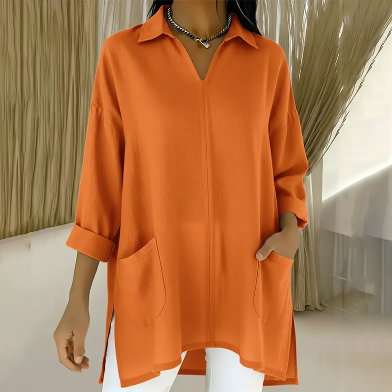 👚✨ Camiseta de Solapa para Mujer con Escote en V y Bolsillos – Estilo Casual, Cómodo y Elegante para el Día a Día 🌸💖