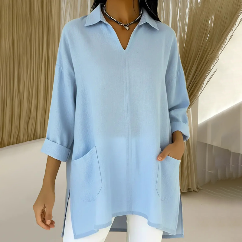 👚✨ Camiseta de Solapa para Mujer con Escote en V y Bolsillos – Estilo Casual, Cómodo y Elegante para el Día a Día 🌸💖