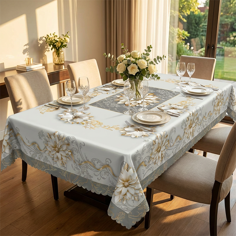 🌸✨ Mantel Elegante Impermeable con Estampado Floral en Relieve – Estilo Sofisticado y Protección para tu Mesa 💧🌿
