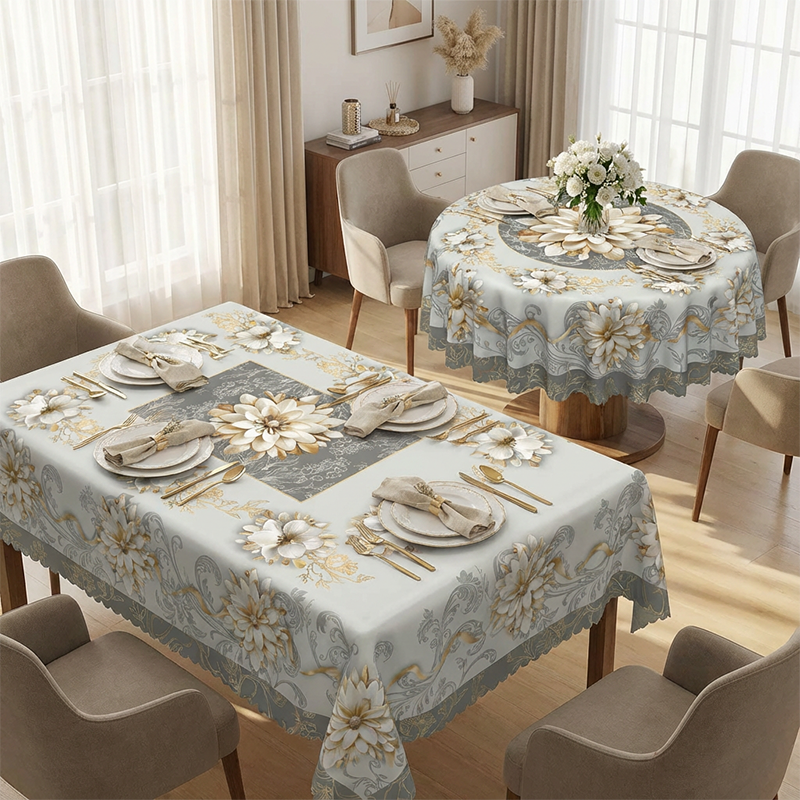 🌸✨ Mantel Elegante Impermeable con Estampado Floral en Relieve – Estilo Sofisticado y Protección para tu Mesa 💧🌿