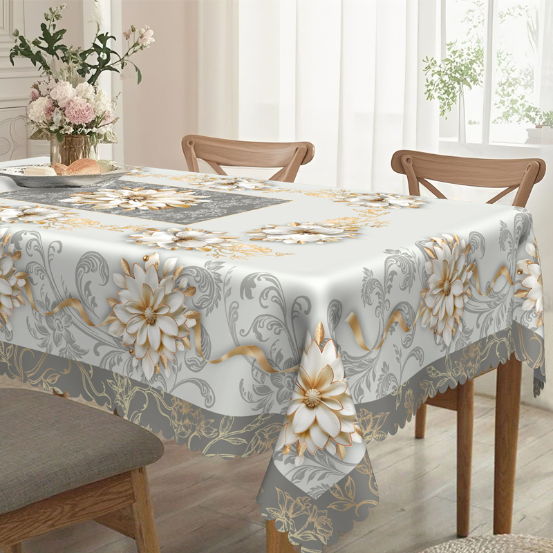 🌸✨ Mantel Elegante Impermeable con Estampado Floral en Relieve – Estilo Sofisticado y Protección para tu Mesa 💧🌿