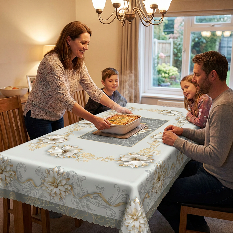 🌸✨ Mantel Elegante Impermeable con Estampado Floral en Relieve – Estilo Sofisticado y Protección para tu Mesa 💧🌿