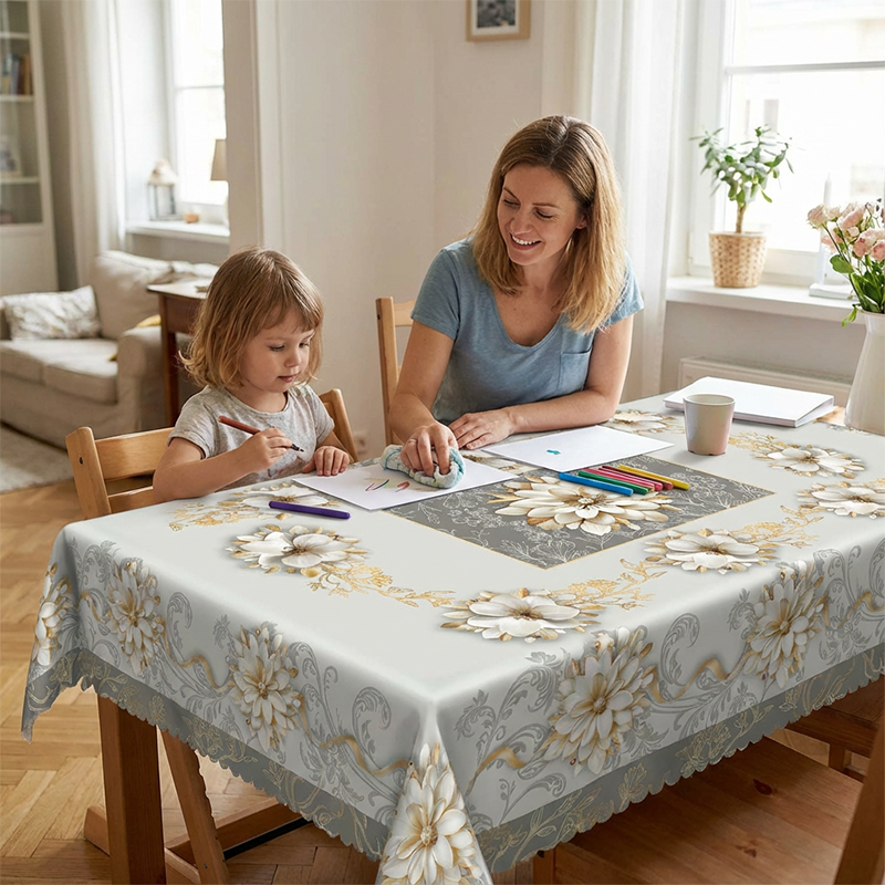 🌸✨ Mantel Elegante Impermeable con Estampado Floral en Relieve – Estilo Sofisticado y Protección para tu Mesa 💧🌿