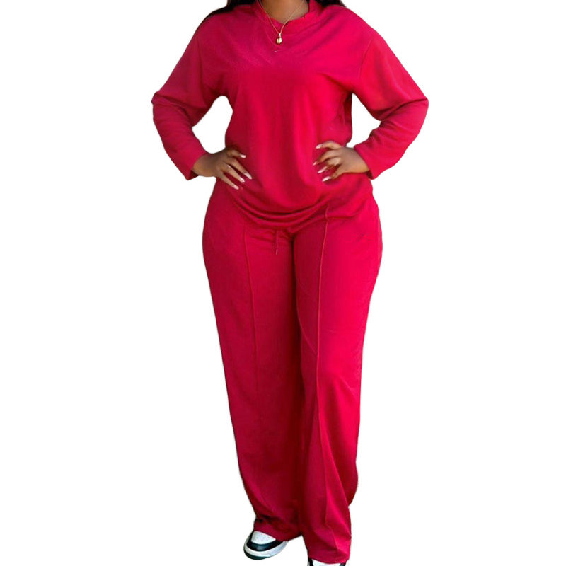 ✨👕 Conjunto de 2 Piezas para Mujer: Camiseta de Manga Larga y Pantalones Anchos – Comodidad Moderna y Estilo Relajado para el Día a Día 🌟💖