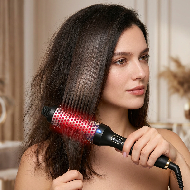 🔥💇‍♀️ Cepillo Calefactado 2 en 1 – Alisa y Riza con Facilidad, Estilo Profesional en Casa ✨🌸