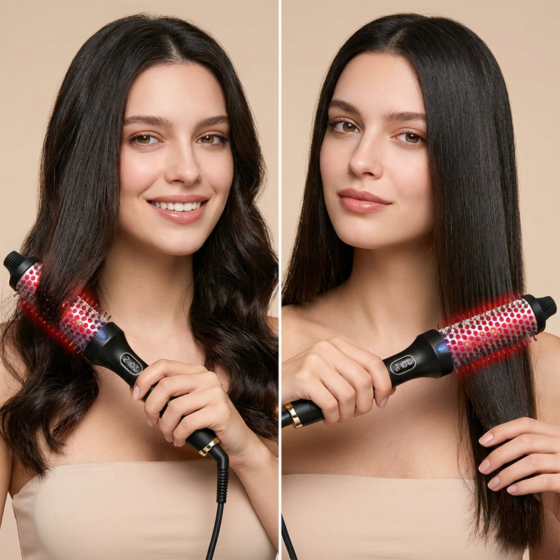 🔥💇‍♀️ Cepillo Calefactado 2 en 1 – Alisa y Riza con Facilidad, Estilo Profesional en Casa ✨🌸
