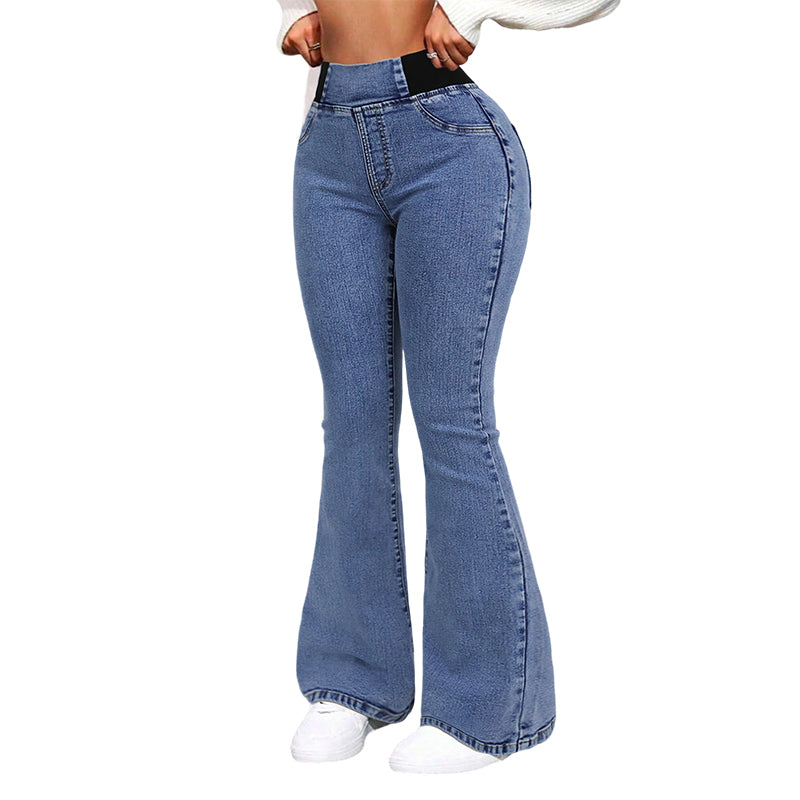 👖 Jeans de Cintura Alta y Pierna Acampanada para Mujer – Elásticos, Cómodos y con Estilo Moderno ✨🌸