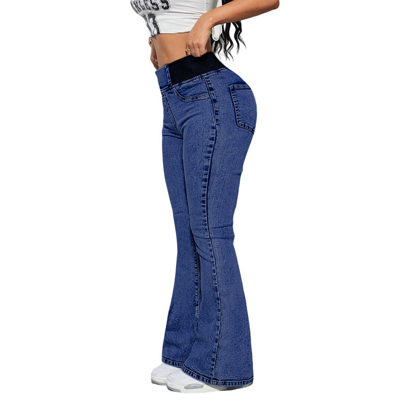 👖 Jeans de Cintura Alta y Pierna Acampanada para Mujer – Elásticos, Cómodos y con Estilo Moderno ✨🌸