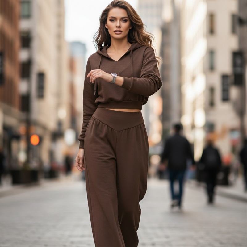 👚 Conjunto de Sudadera con Capucha V y Pantalones para Mujer – Comodidad y Estilo Casual para Todos los Días ✨💖