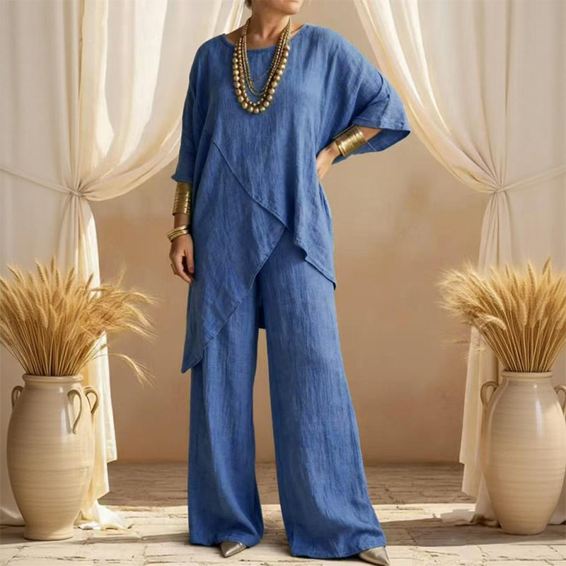 👗 Conjunto de 2 Piezas para Mujer – Top Asimétrico y Pantalón Ancho con Corte Holgado ✨ Estilo Cómodo y Elegante para Todo el Día 🌟