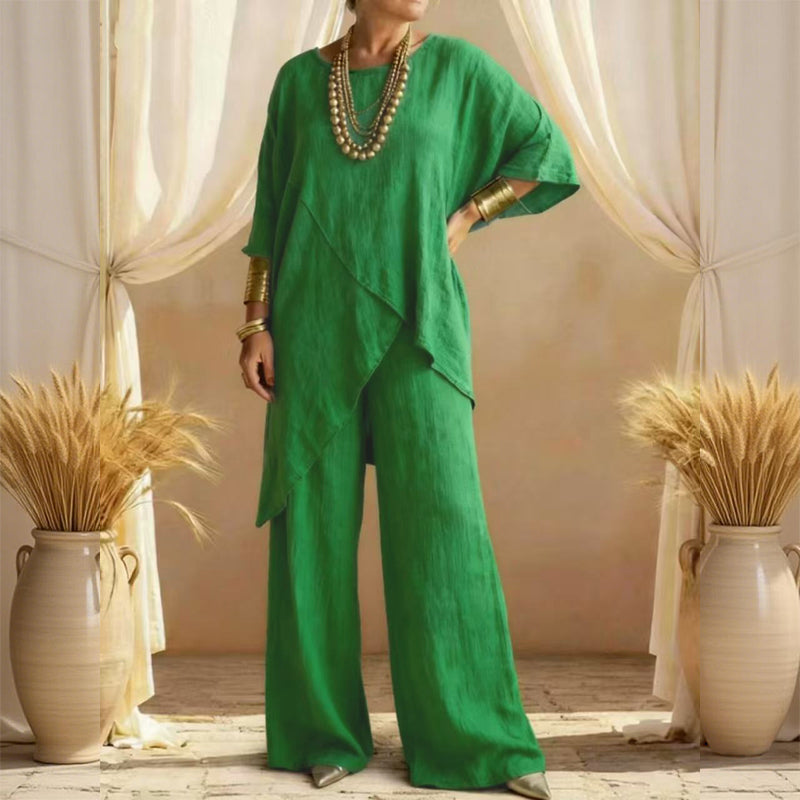 👗 Conjunto de 2 Piezas para Mujer – Top Asimétrico y Pantalón Ancho con Corte Holgado ✨ Estilo Cómodo y Elegante para Todo el Día 🌟