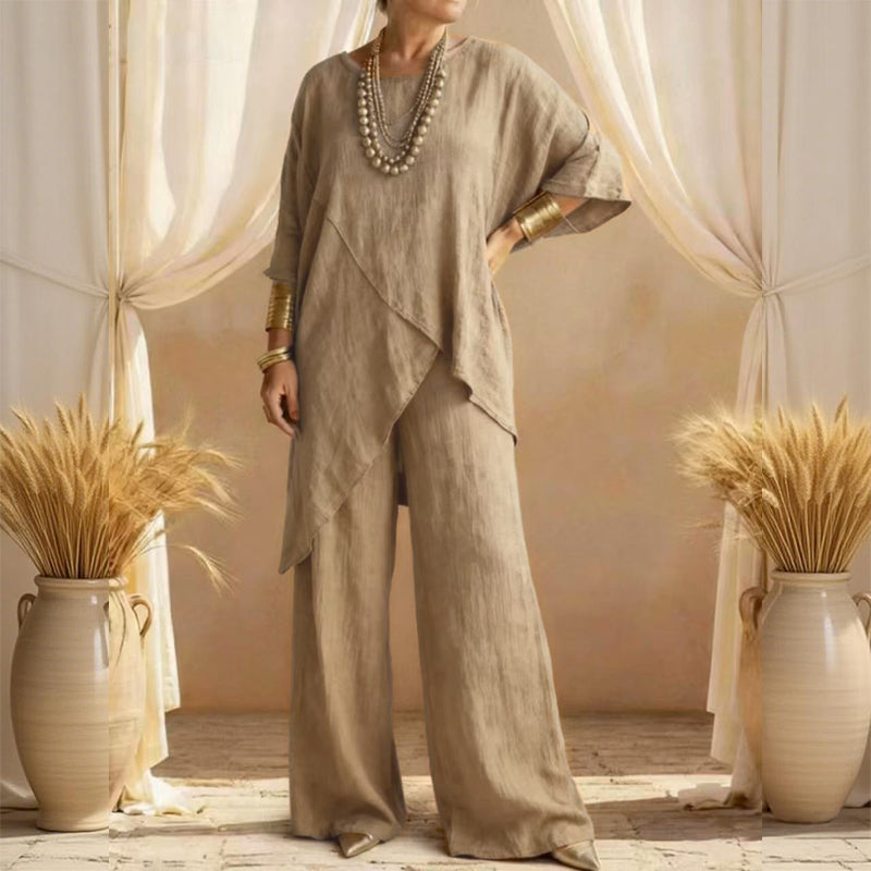 👗 Conjunto de 2 Piezas para Mujer – Top Asimétrico y Pantalón Ancho con Corte Holgado ✨ Estilo Cómodo y Elegante para Todo el Día 🌟